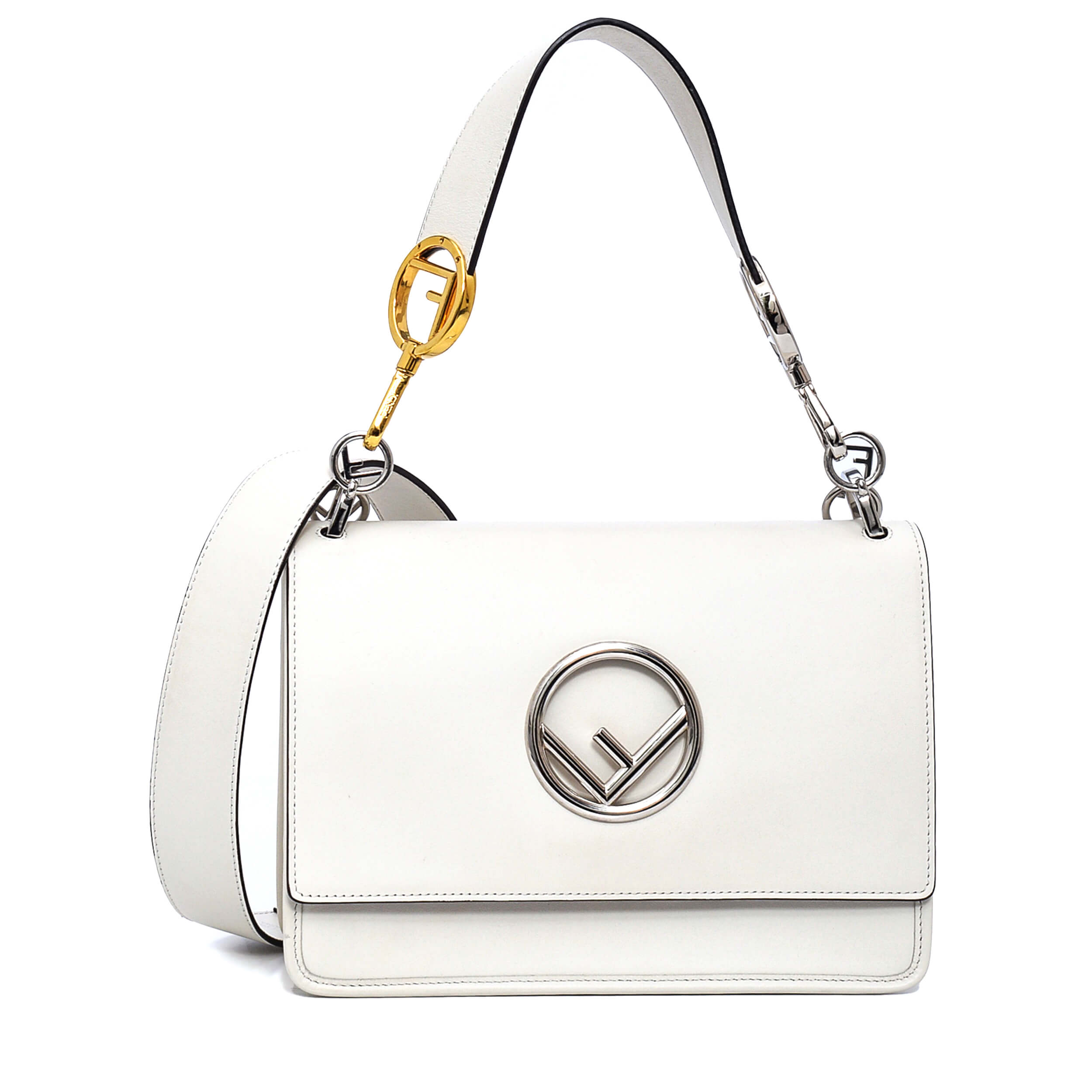 Fendi - White Smooth Leather Medium Kan I F Shoulder Bag